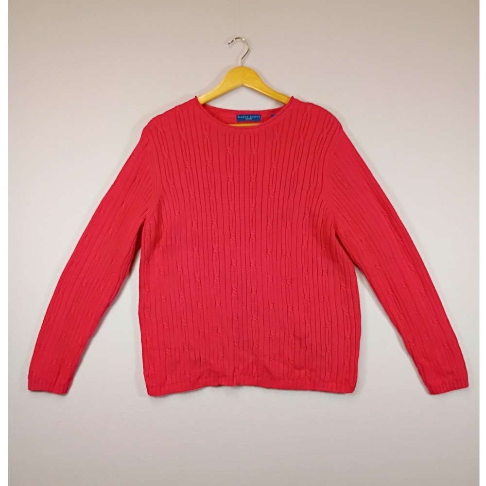 Preppy Karen Scott Sport Womens Large Pink Cable Knit Cotton Crewneck Sweater